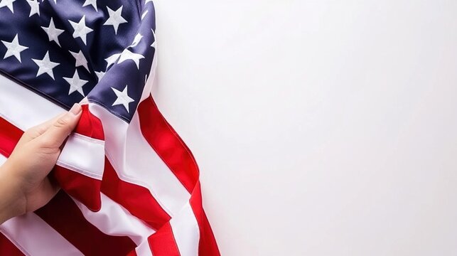 Hand Holding US Flag for Labor Day & Independence Day Patriotic Celebration	
