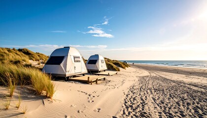 Glamping coastal escapade offering unique retreats near serene beach and peaceful dunes