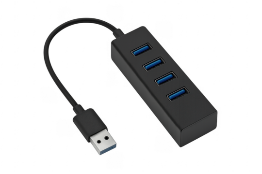 Four port usb hub expanding connectivity with transparent background