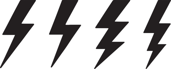 A Row of Four Bold Black Lightning Bolt Symbols Set Against a Clean White Background