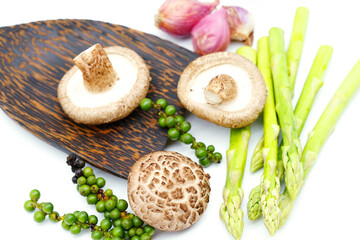 fresh vegetables and herbs the ingredients for homemade on white background.