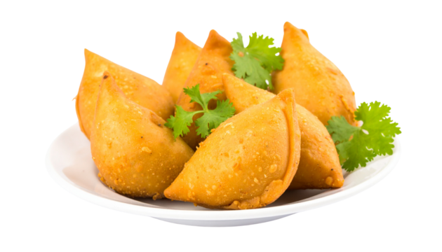 samosas in a plate isolated on transparent background