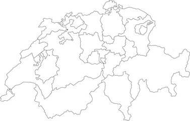 Obraz premium A detailed vector outline map of Switzerland, clearly showing the boundaries of all 26 cantons. Ideal for educational or data-driven projects