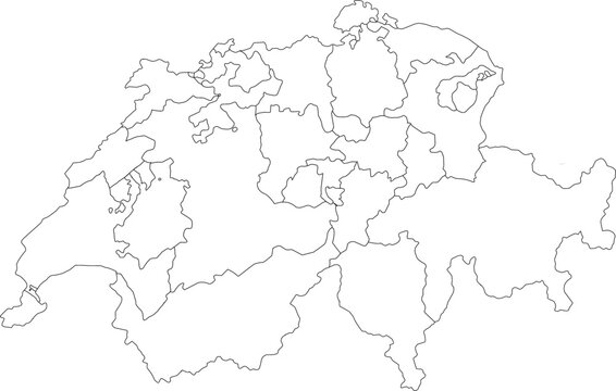 A detailed vector outline map of Switzerland, clearly showing the boundaries of all 26 cantons. Ideal for educational or data-driven projects
