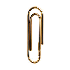 Gold paper clip isolated on transparent background.