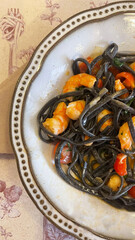 Black pasta with shrimp