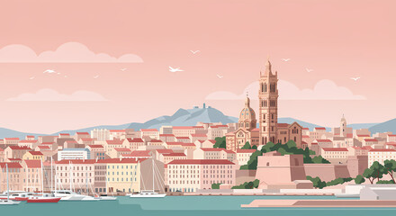 Stylized Marseille Skyline With Old
