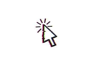 Abstract Glitch Art Cursor Colorful Pixelated Pointer on Black Background on transparent background