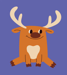 Sitting reindeer in flat style. Cute Christmas character.
