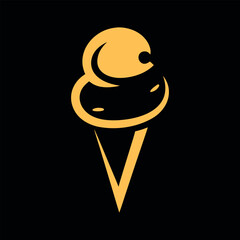 Stylized golden ice cream cone on black background