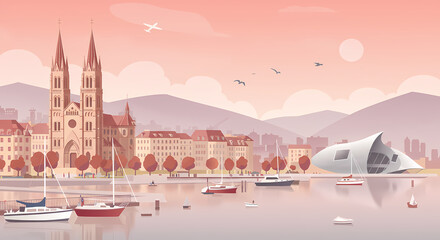 Stylized Lausanne Skyline With Cathedral