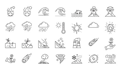 A vector illustration set of summer travel icons, including a sun, cloud, car, boat, beach umbrella, and sea symbols, is perfect for a vacation design collection