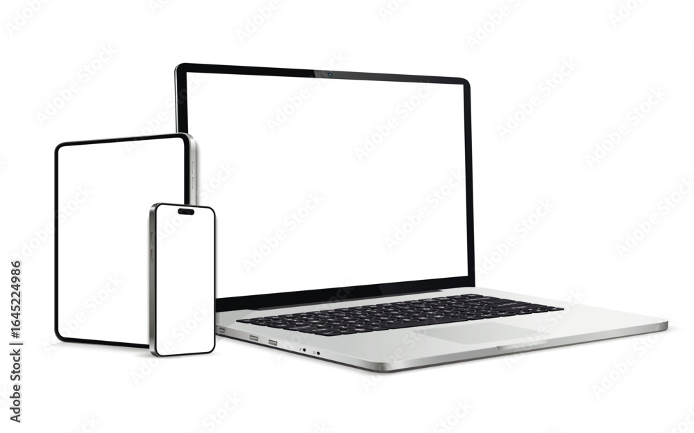 Canvas Prints laptop computer, tablet and smartphone mockup white screen. device different angles views