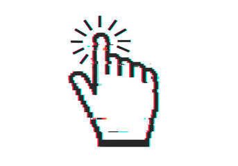 Glitched Pixel Art Hand Cursor Digital Interaction and Technology on transparent background