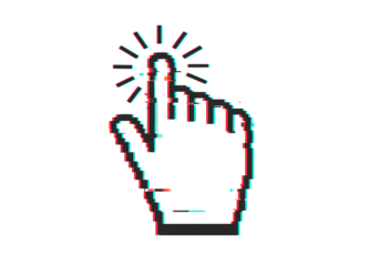 Glitched Pixel Art Hand Cursor Digital Interaction and Technology on transparent background