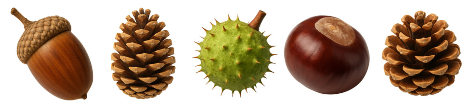 set of autumn gifts of nature. needlework with a child. fruits from trees. nuts. cones. chestnut