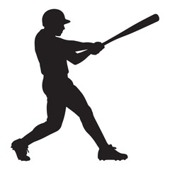 A vector silhouette of an active baseball player holding a bat, ready to hit a ball