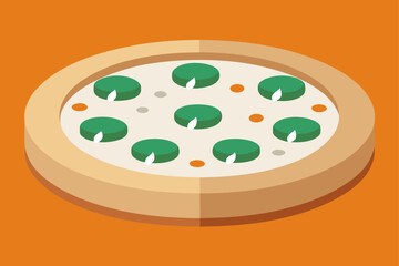 White Sauce Pizza with Spinach and Mushroom on a Round Plate