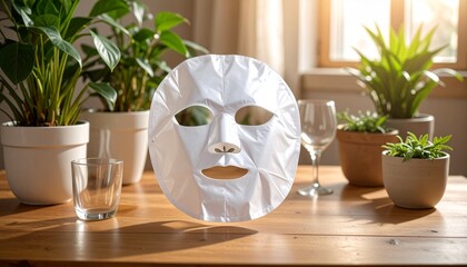 Floating Sheet Mask Skincare Routine in a Peaceful Home Setting