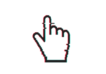 Pixel Art Cursor Hand Glitch Effect Pointer for Digital Design on transparent background