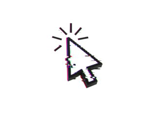 Glitch Art Cursor Pixelated Pointer with Digital Distortion Effect on transparent background