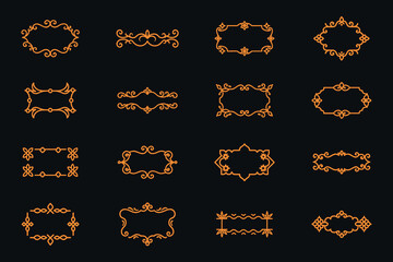 Elegant-Orange-Decorative-Frames-and-Borders-on-Black-Background-Collection-for-Invitations