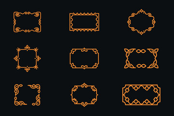 Elegant-Orange-Frames-on-Black-Background-Collection-of-Ornate-Border-Designs-for-Invitations