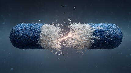 A medical capsule exploding with its contents.