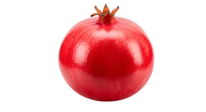 Red pomegranate exhibits smooth texture under bright lighting for product photography.