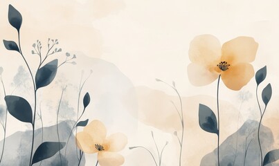 Boho style background with neutral pastel tones and natural floral elements. This aesthetic minimalist design evokes a calming, serene atmosphere, ideal for social media content, Generative AI