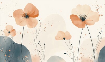 Boho style background with neutral pastel tones and natural floral elements. This aesthetic minimalist design evokes a calming, serene atmosphere, ideal for social media content, Generative AI