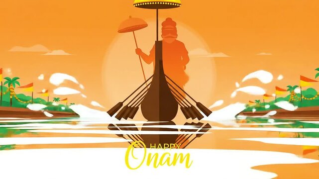 Colorful onam festival illustration with traditional boat race happy celebration artwork cultural traditions festive graphic design festive vector art 100 char