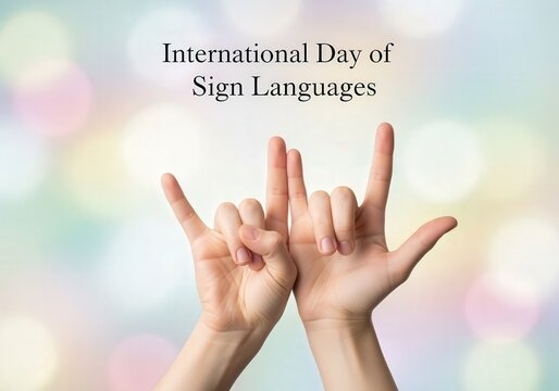 International Day of Sign Languages hands making love sign on pastel background