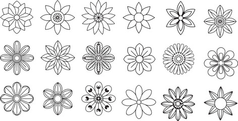 Collection of Hand-Drawn Floral Designs - Black and White Flower Illustrations