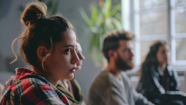 A group of people sitting at tables in a meeting room, discussing and taking notes