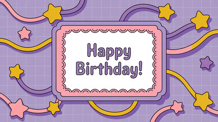 Cute kawaii digital frame, white center, light purple, subtle grid