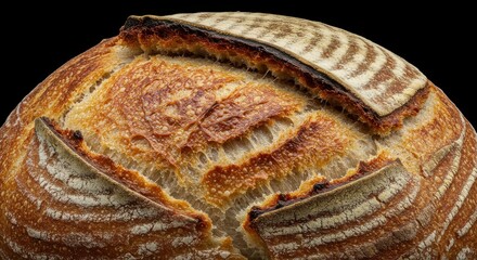 Sourdough Bread Loaf Close-up with Golden Crust