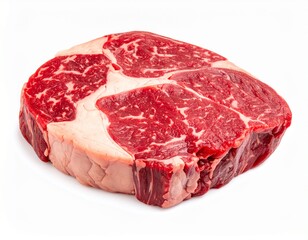 Fototapeta premium Prime Ribeye Steak with Marbling, Raw Beef Cut on White Background