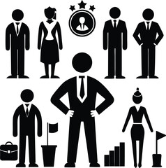 Fototapeta premium Business Team Icons: Leadership, Success, Career Growth, and Professional Development Graphics