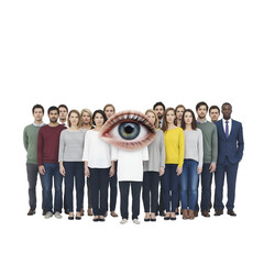 Obraz premium A Group of People Sharing a Single, Large Eye (Groupthink and Conformity Concept)