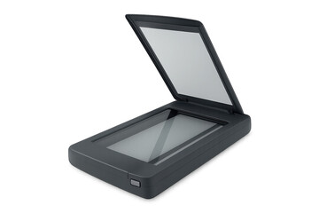 Modern flatbed scanner open on transparent background
