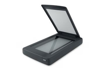 Modern flatbed scanner open on transparent background