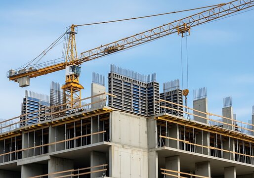 Construction site crane building real estate development project urban infrastructure progress and growth