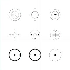 Set of Circular Aiming Reticle Silhouettes in Various Designs