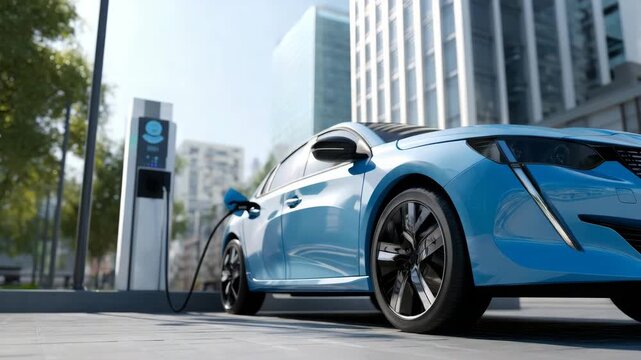 Electric Car Charging in Modern City