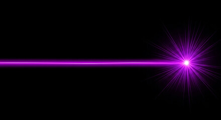 A single powerful magenta laser beam cuts through the blackness emitting a bright point of light with a radiant starburst effect symbolizing energy and focus