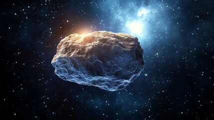 A Rocky Celestial Body Gazes with Mystery in the Vast Expanse of Deep Space, Stars Shining Brightly.