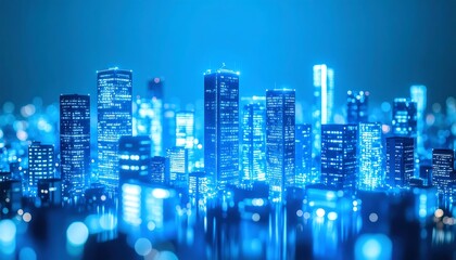 Futuristic blue cityscape with glowing skyscrapers, a modern architectural marvel