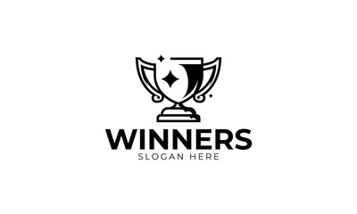 Winners star logo design. trophy symbol with black color and simple style for championship