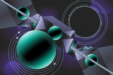 Modern abstract design with spheres and geometric shapes against a dark backdrop, perfect for innovative technology concepts and creative projects